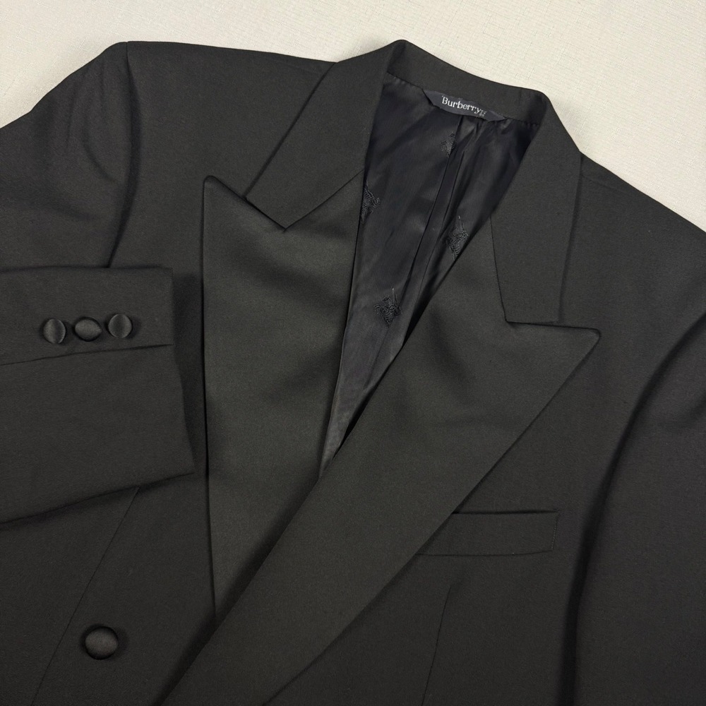 Vintage Burberrys Mens Black 100% Wool Double Breasted Tuxedo Jacket Peak L 40R